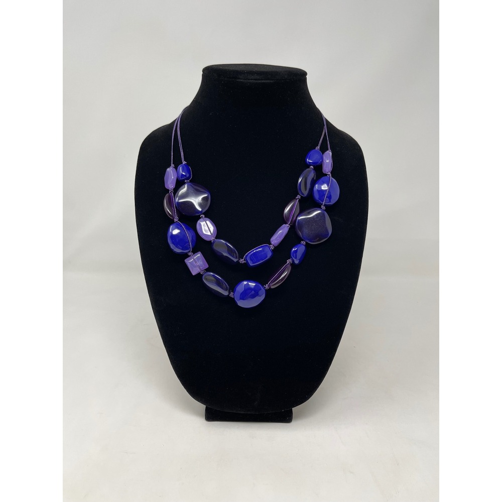 Dillards Purple Indigo Blue Resin Bead Double Strand Statement Necklace Chunky